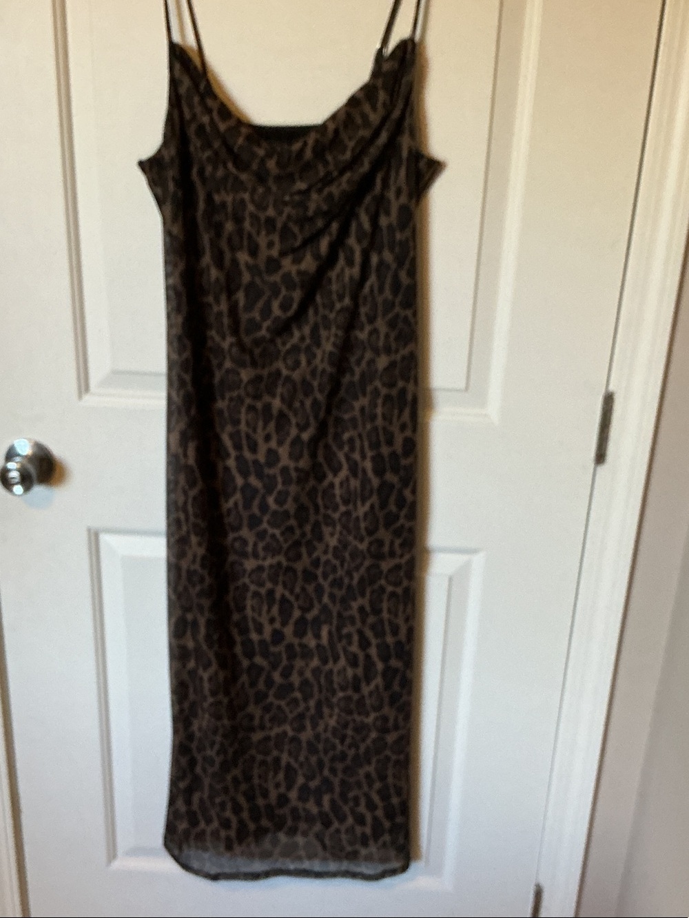 Brown Leopard Slip Dress with Cowl Neck